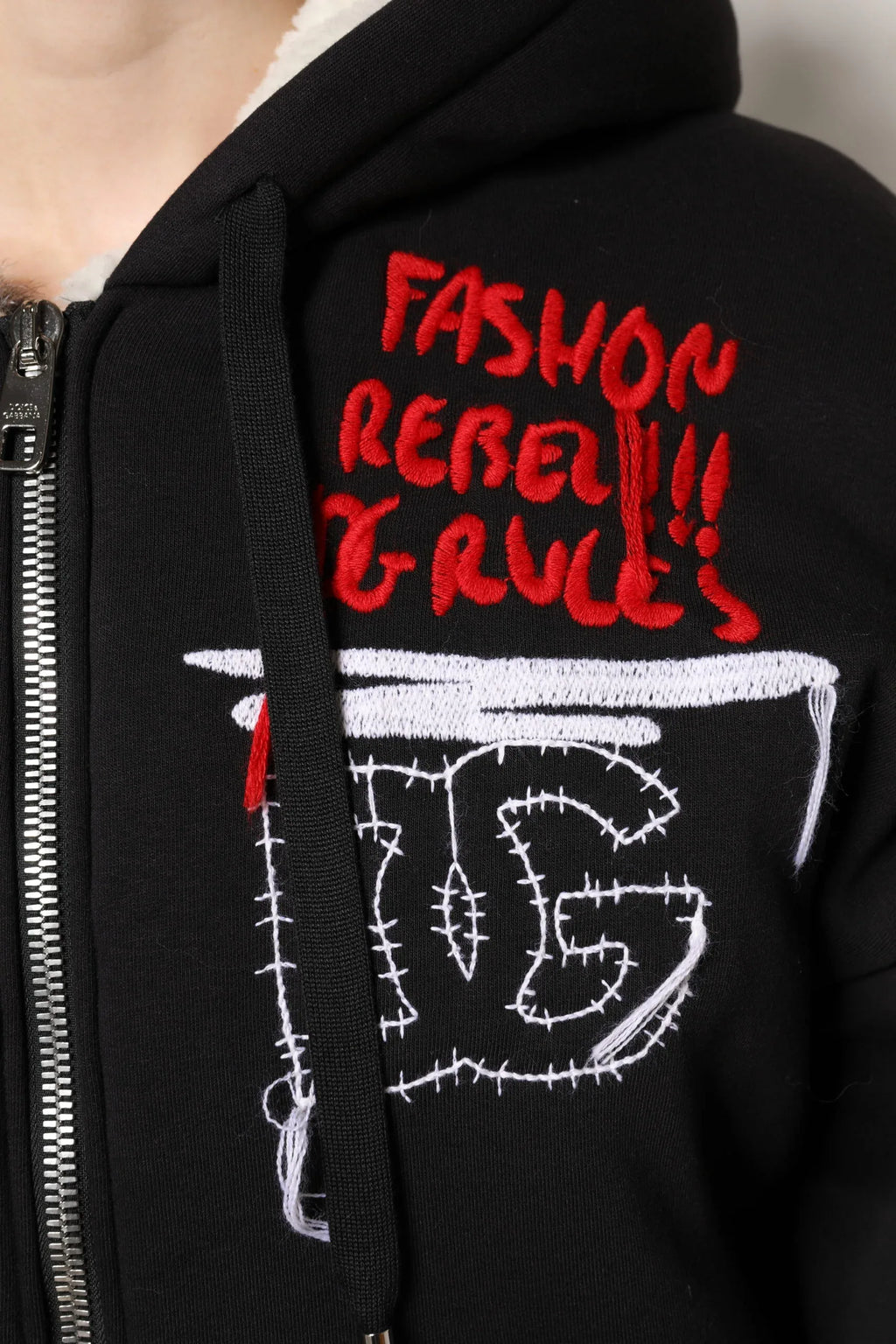 Dolce & Gabbana Black Embroidered Full Zip Hooded Jacket - Zeiniez