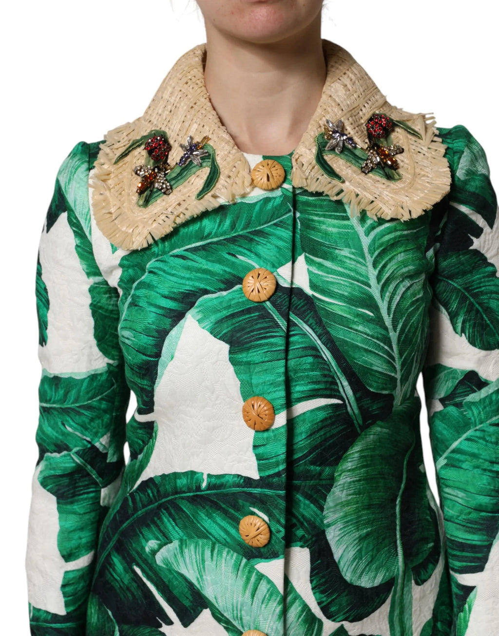 Dolce & Gabbana Multicolor Leaf Print Embellished Trenchcoat Jacket - Zeiniez