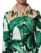 Dolce & Gabbana Multicolor Leaf Print Embellished Trenchcoat Jacket