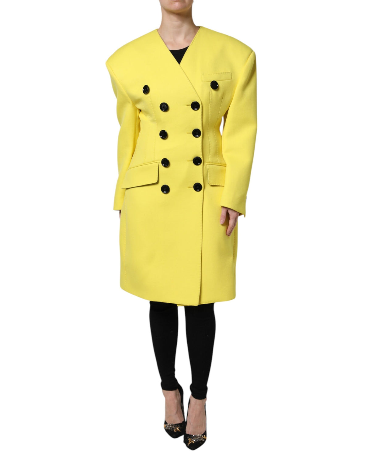 Dolce & Gabbana Yellow Double Breasted Trench Coat Jacket