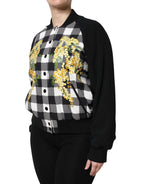 Dolce & Gabbana Black White Check Floral Button Down Jacket - Zeiniez