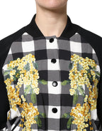Dolce & Gabbana Black White Check Floral Button Down Jacket - Zeiniez