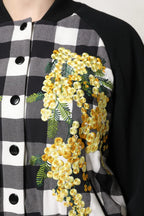 Dolce & Gabbana Black White Check Floral Button Down Jacket - Zeiniez