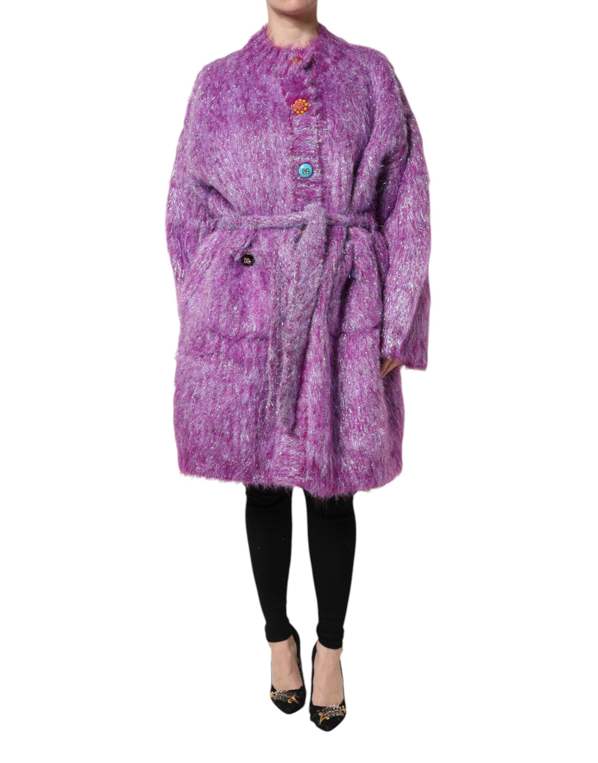Dolce & Gabbana Purple Button Embellished Trench Coat Jacket