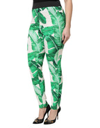 Dolce & Gabbana White Green Leaf High Waist Pants - Zeiniez