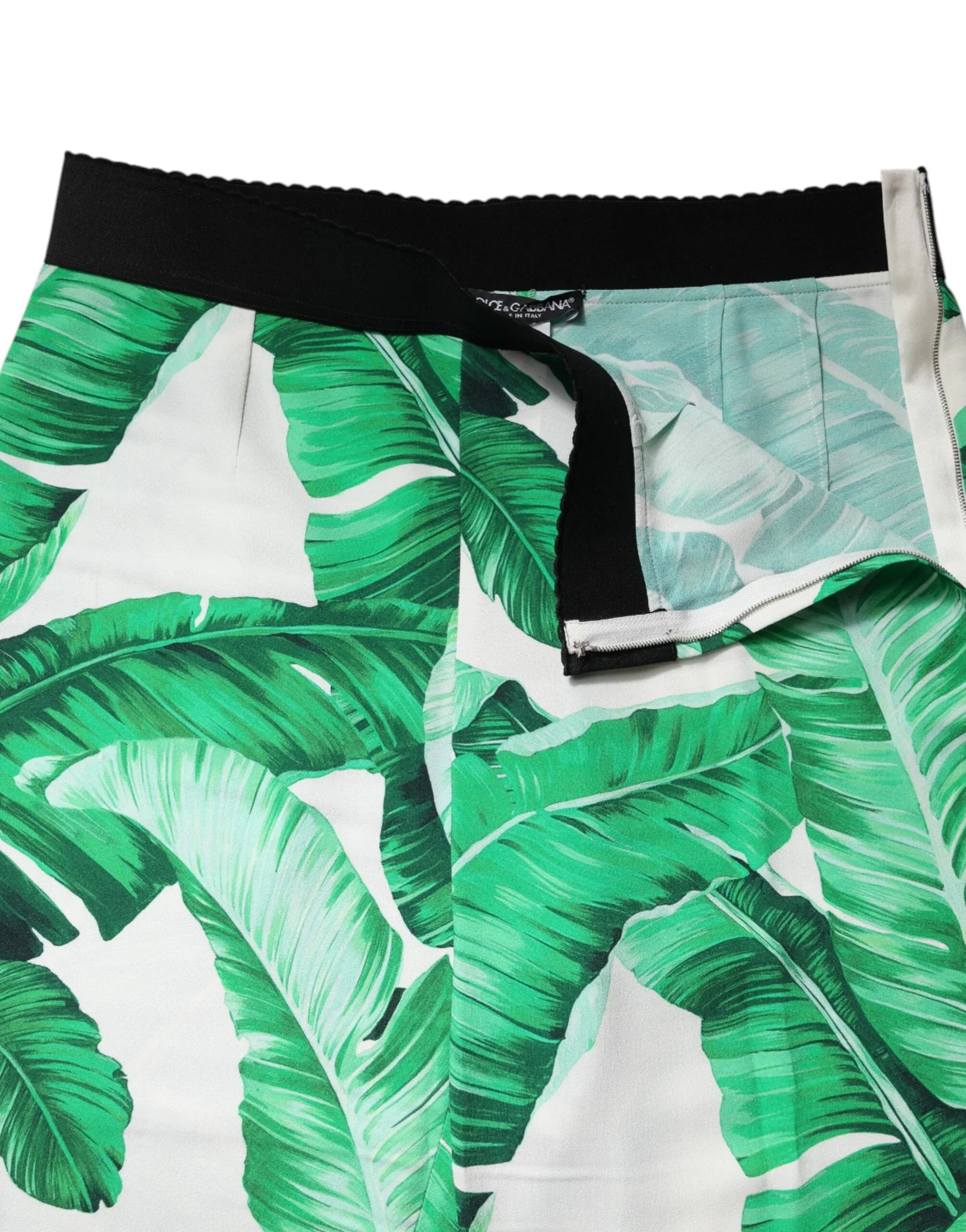 Dolce & Gabbana White Green Leaf High Waist Pants - Zeiniez