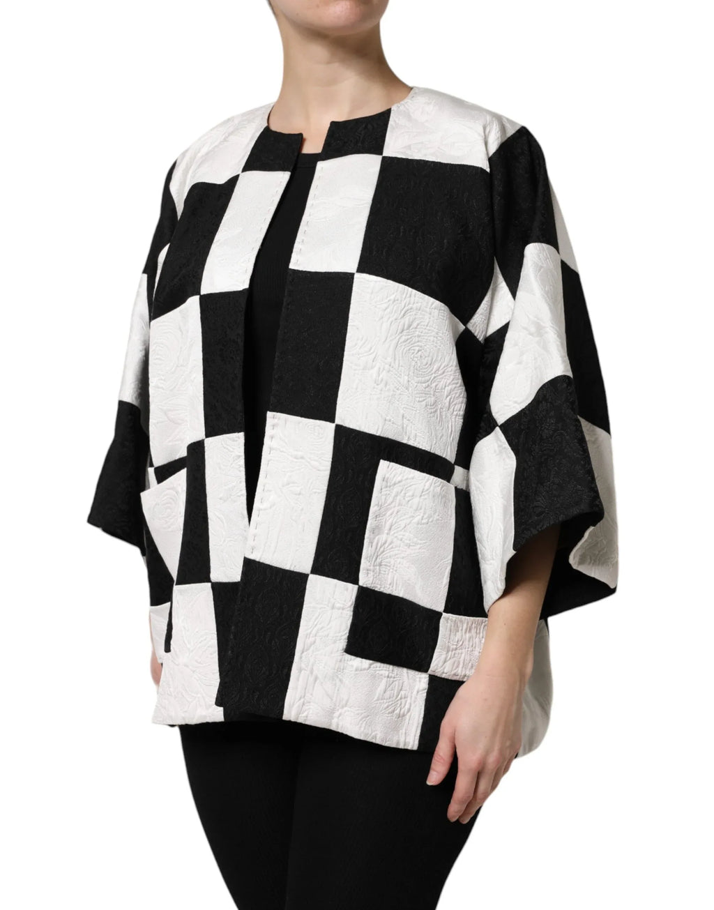 Dolce & Gabbana White Black Patchwork Jacquard Blazer Jacket - Zeiniez