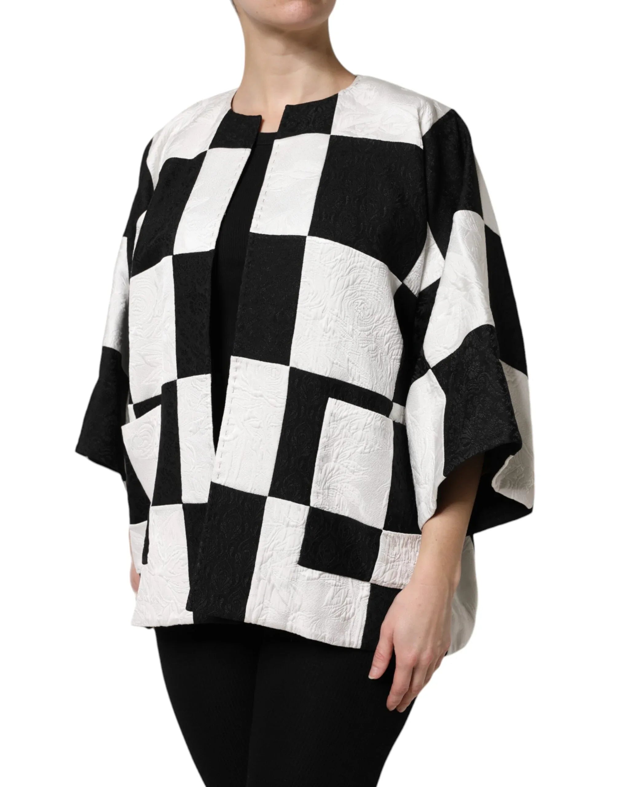Dolce & Gabbana White Black Patchwork Jacquard Blazer Jacket - Zeiniez