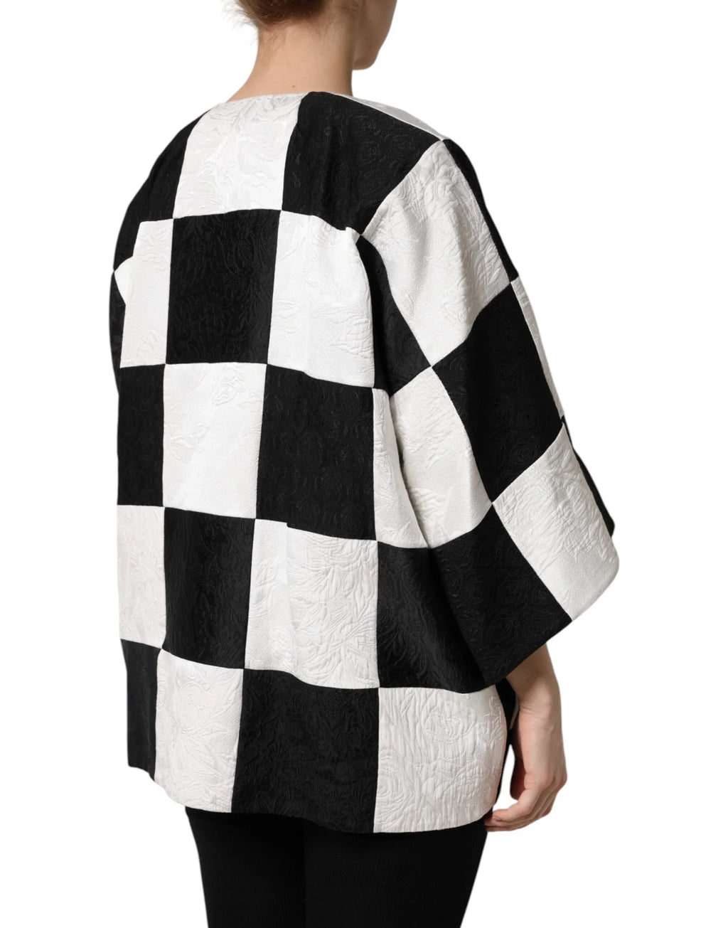 Dolce & Gabbana White Black Patchwork Jacquard Blazer Jacket - Zeiniez
