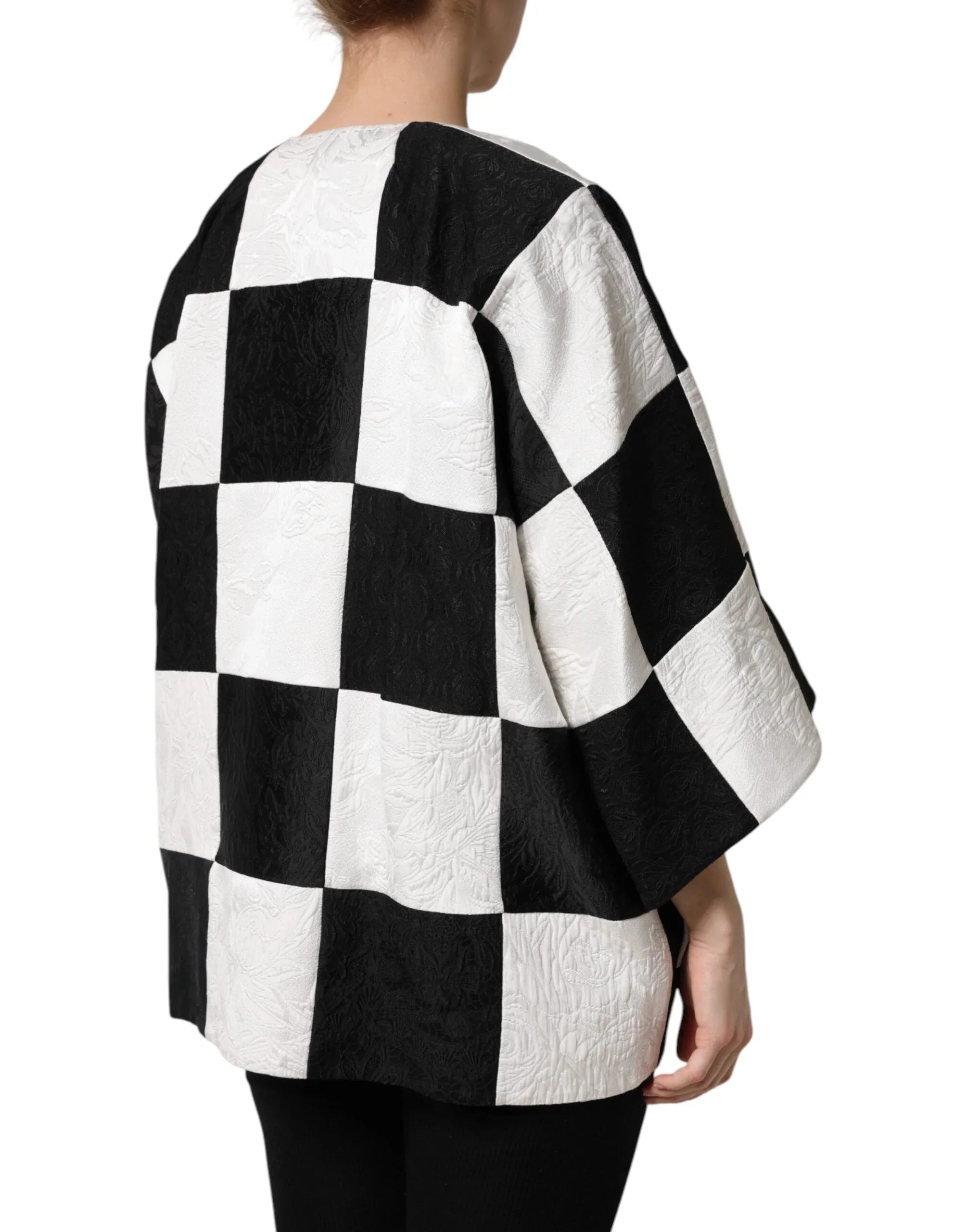Dolce & Gabbana White Black Patchwork Jacquard Blazer Jacket - Zeiniez