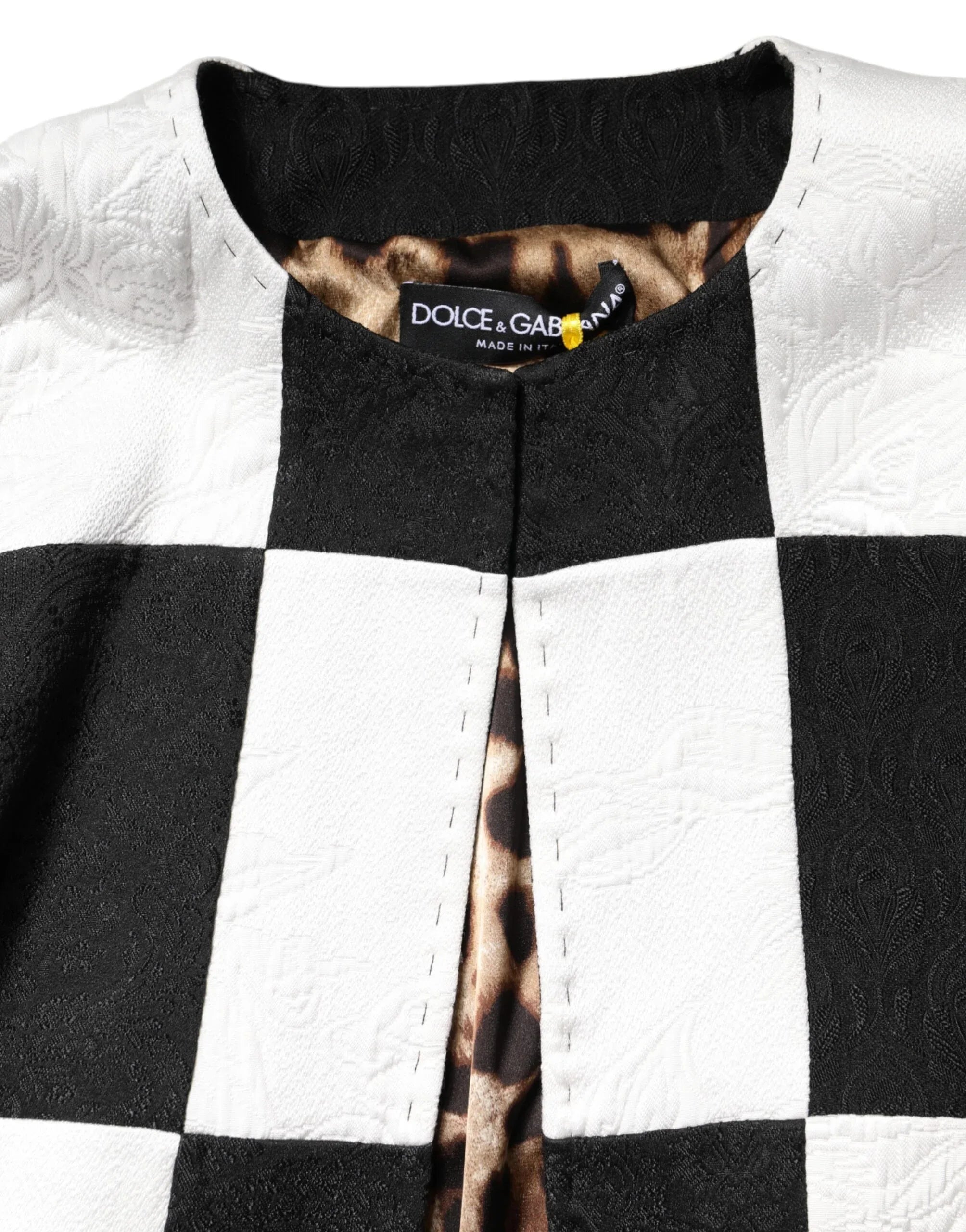 Dolce & Gabbana White Black Patchwork Jacquard Blazer Jacket - Zeiniez