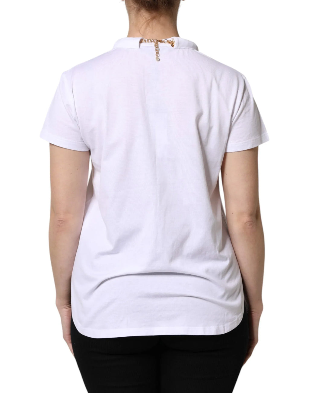 Dolce & Gabbana White Chain Pearl Cotton Round Neck T-shirt - Zeiniez