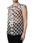 Dolce & Gabbana White Black Polka Dot Cotton Sleeveless Top - Zeiniez