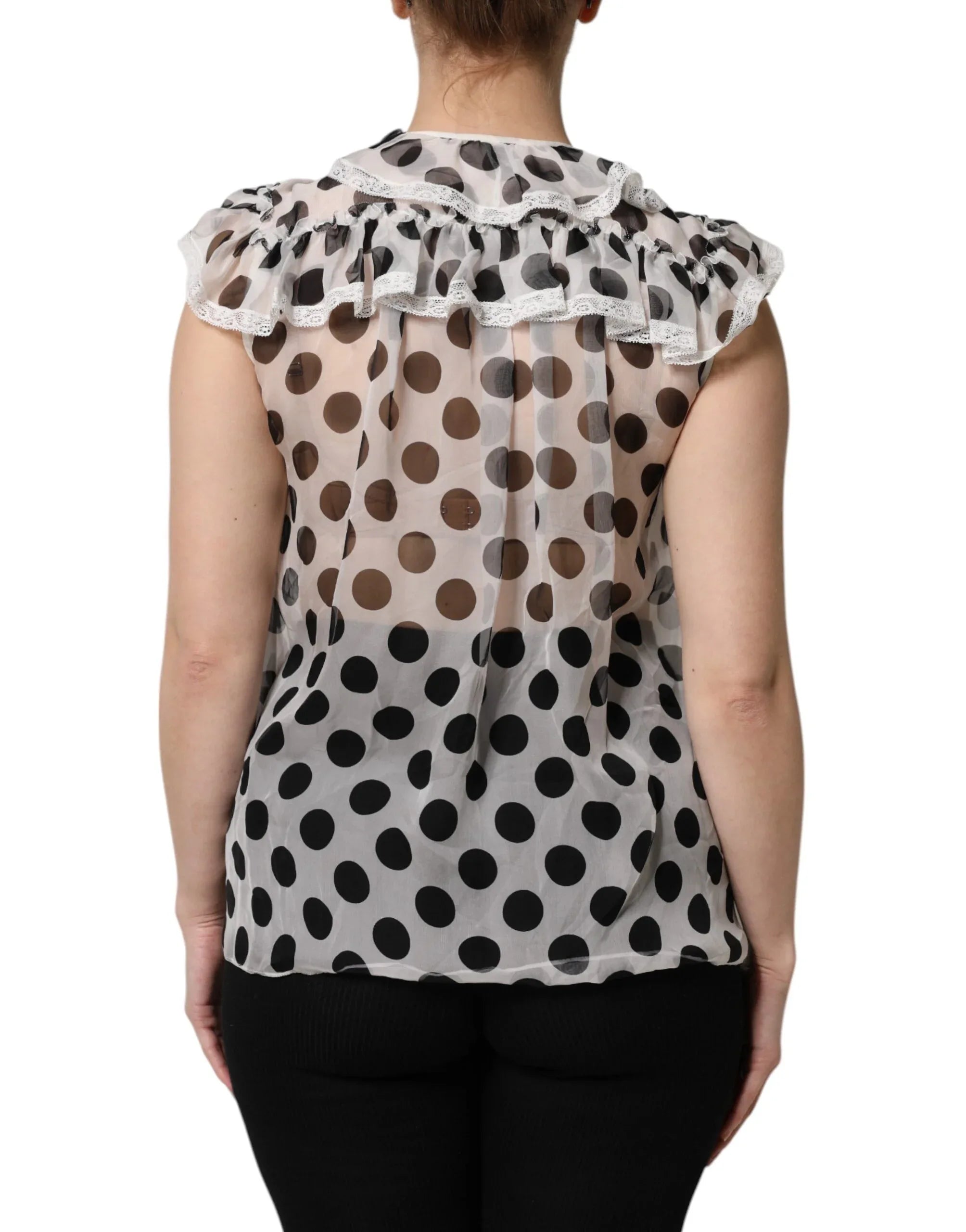 Dolce & Gabbana White Black Polka Dot Cotton Sleeveless Top - Zeiniez