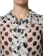 Dolce & Gabbana White Black Polka Dot Cotton Sleeveless Top - Zeiniez