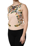Dolce & Gabbana Beige Floral Embroidery Sleeveless Tank Top - Zeiniez