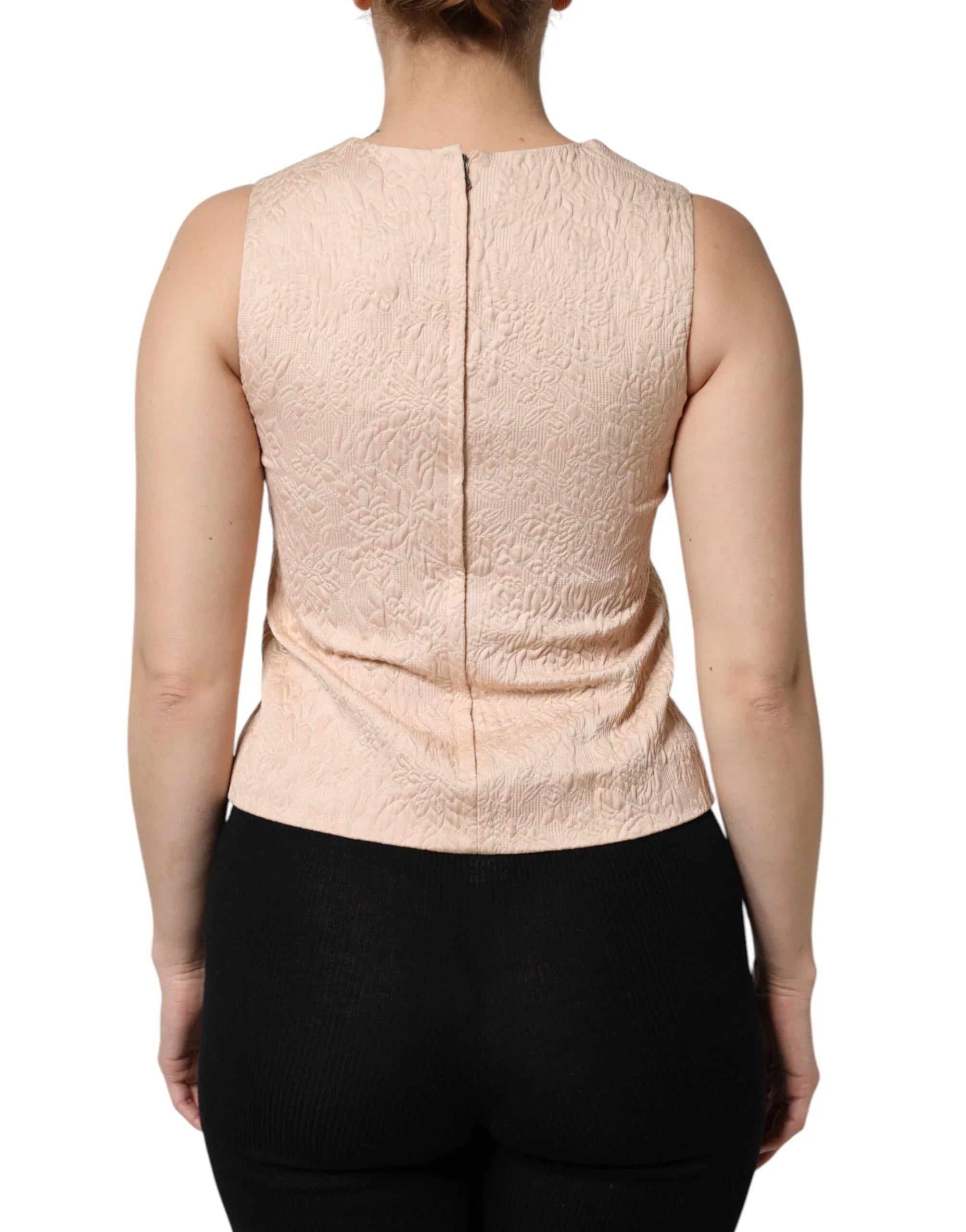 Dolce & Gabbana Beige Floral Embroidery Sleeveless Tank Top - Zeiniez