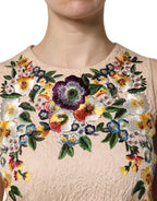 Dolce & Gabbana Beige Floral Embroidery Sleeveless Tank Top - Zeiniez