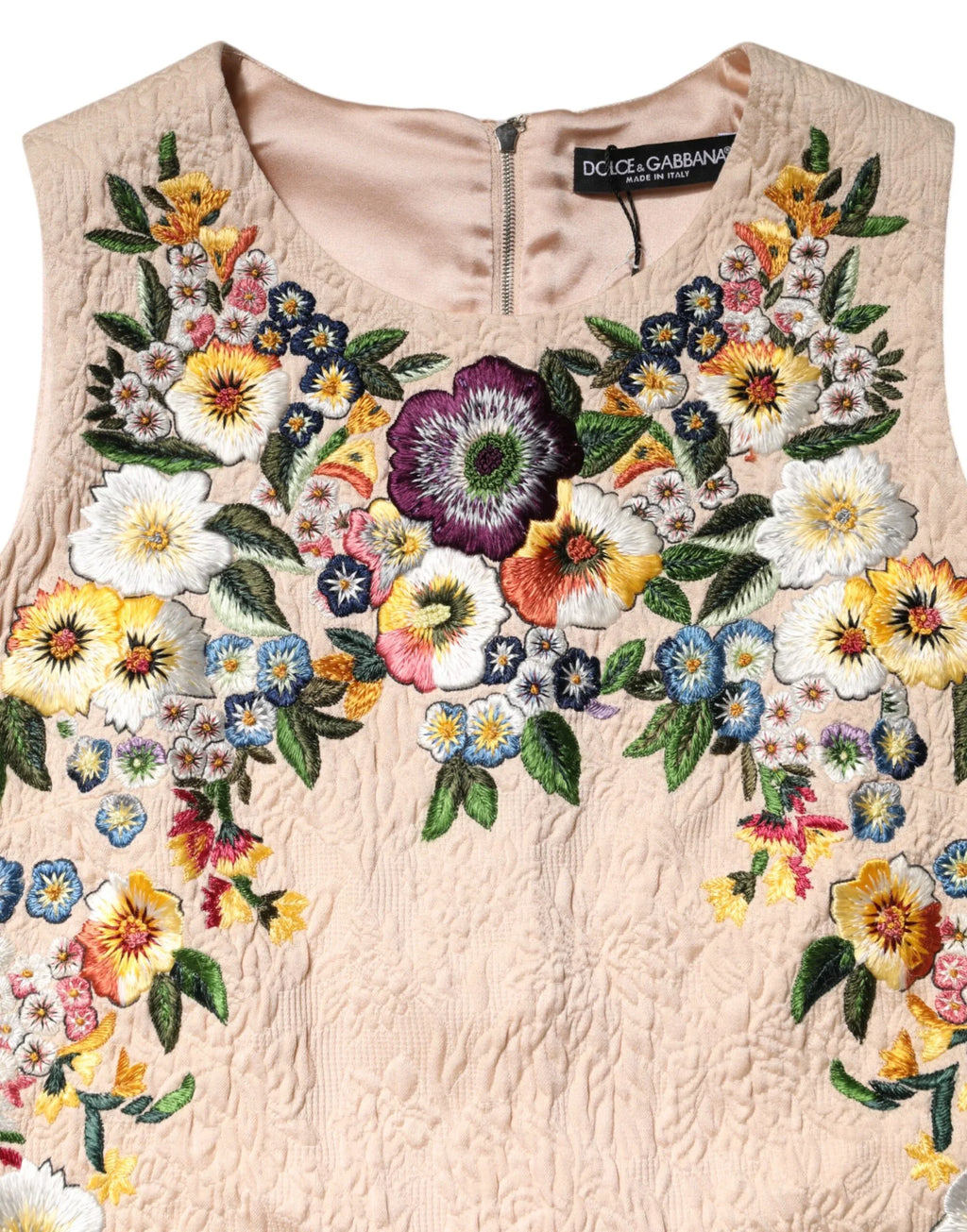 Dolce & Gabbana Beige Floral Embroidery Sleeveless Tank Top - Zeiniez