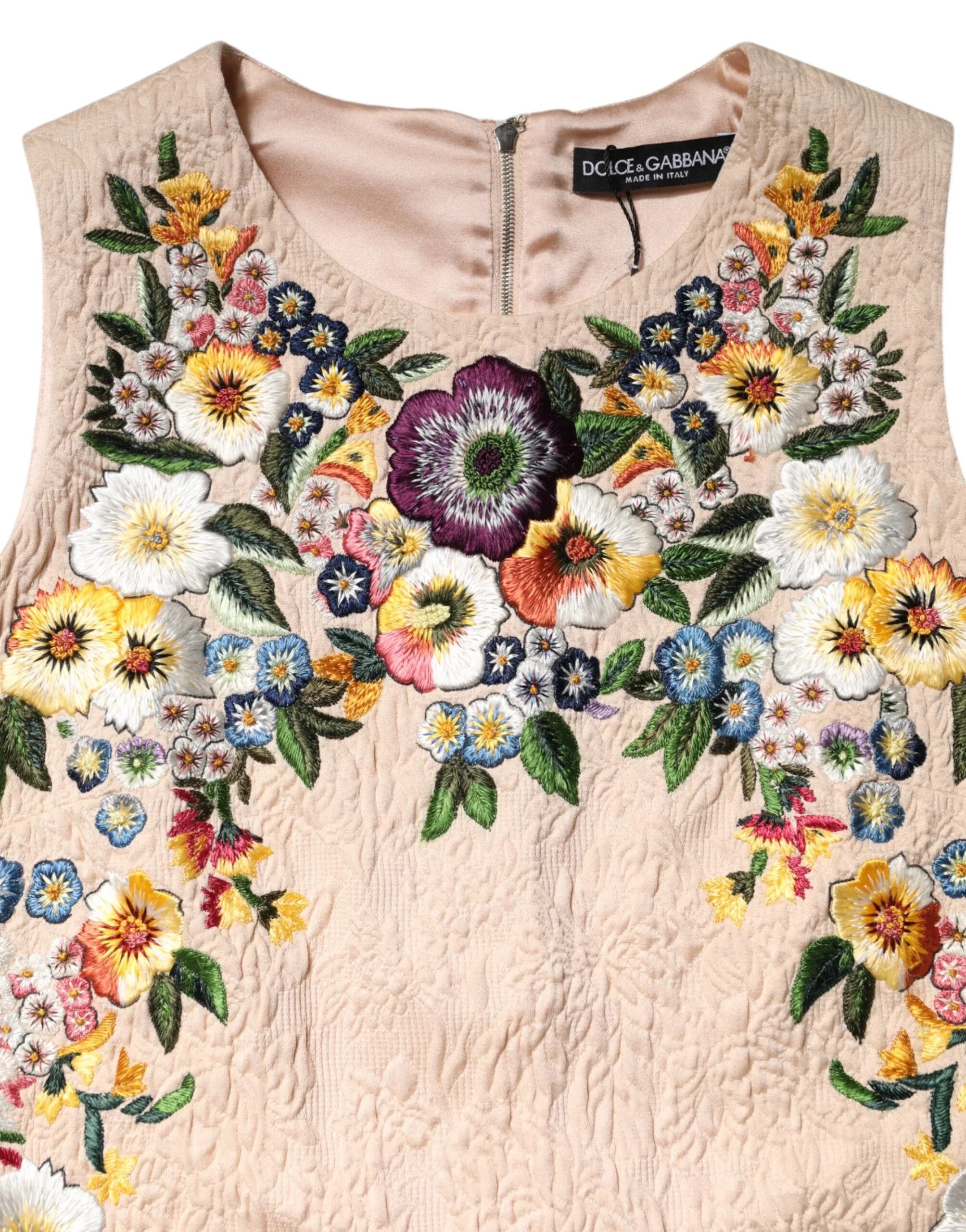 Dolce & Gabbana Beige Floral Embroidery Sleeveless Tank Top - Zeiniez