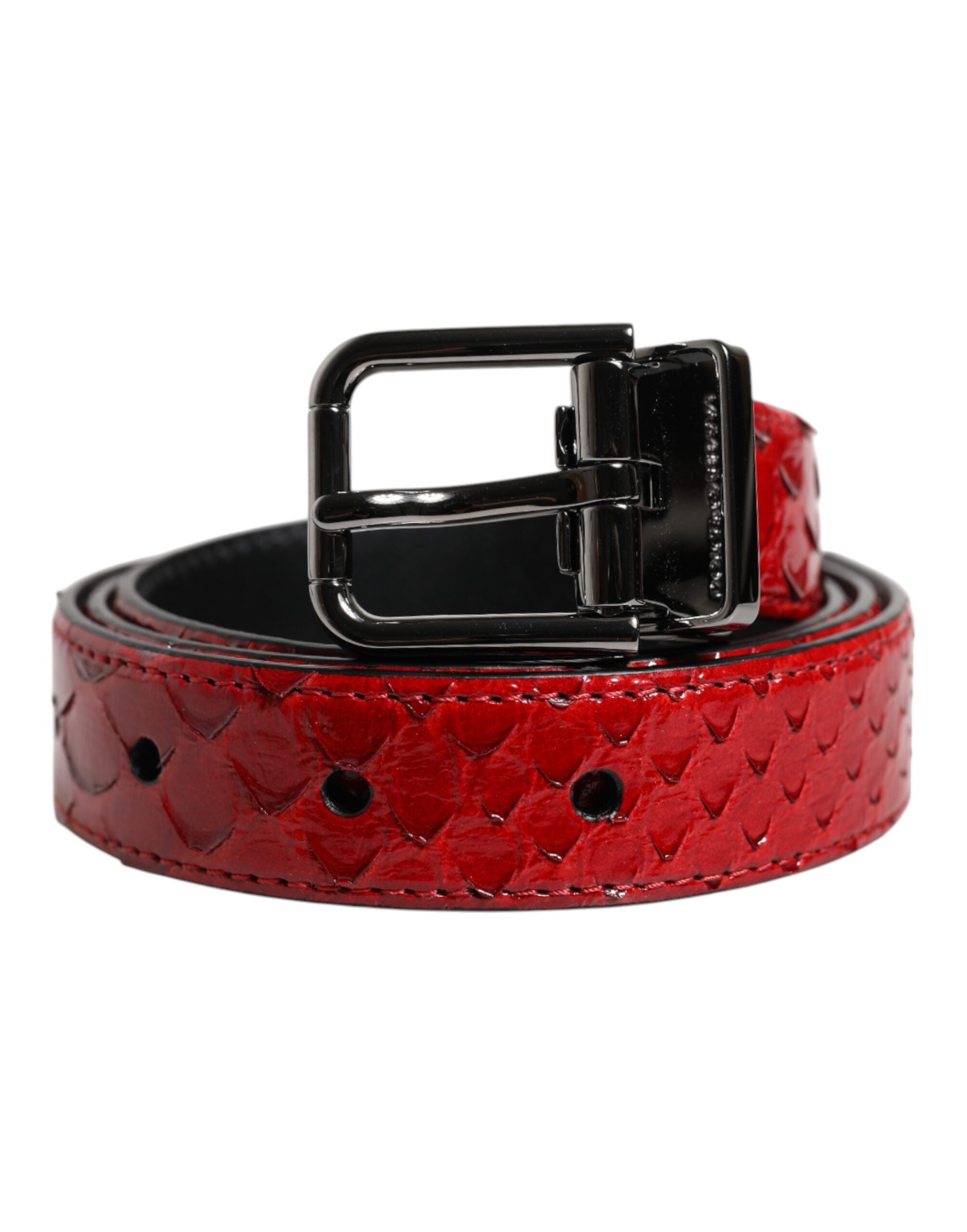 Dolce & Gabbana Red Exotic Leather Brass Metal Buckle Belt - Zeiniez