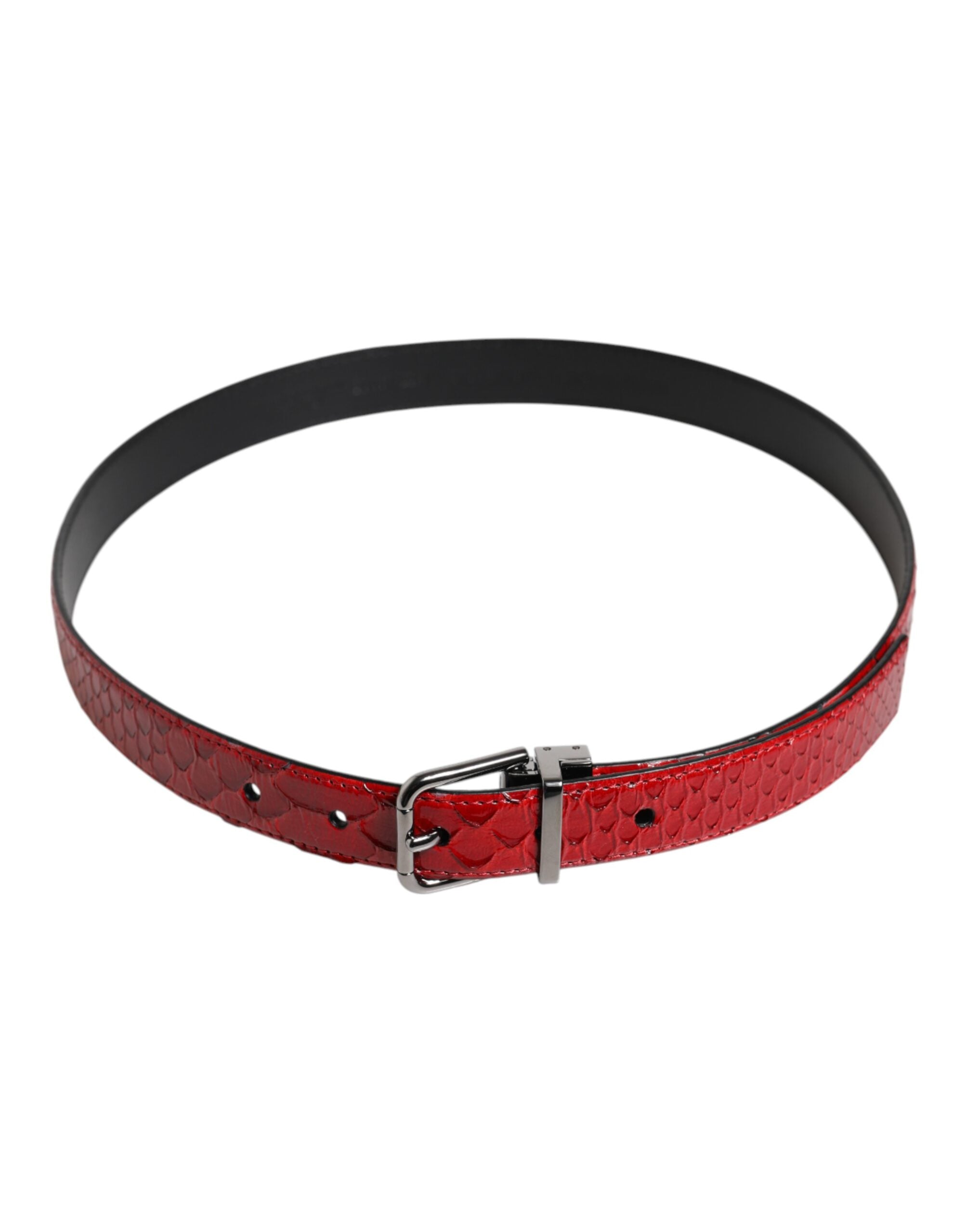 Dolce & Gabbana Red Exotic Leather Brass Metal Buckle Belt - Zeiniez