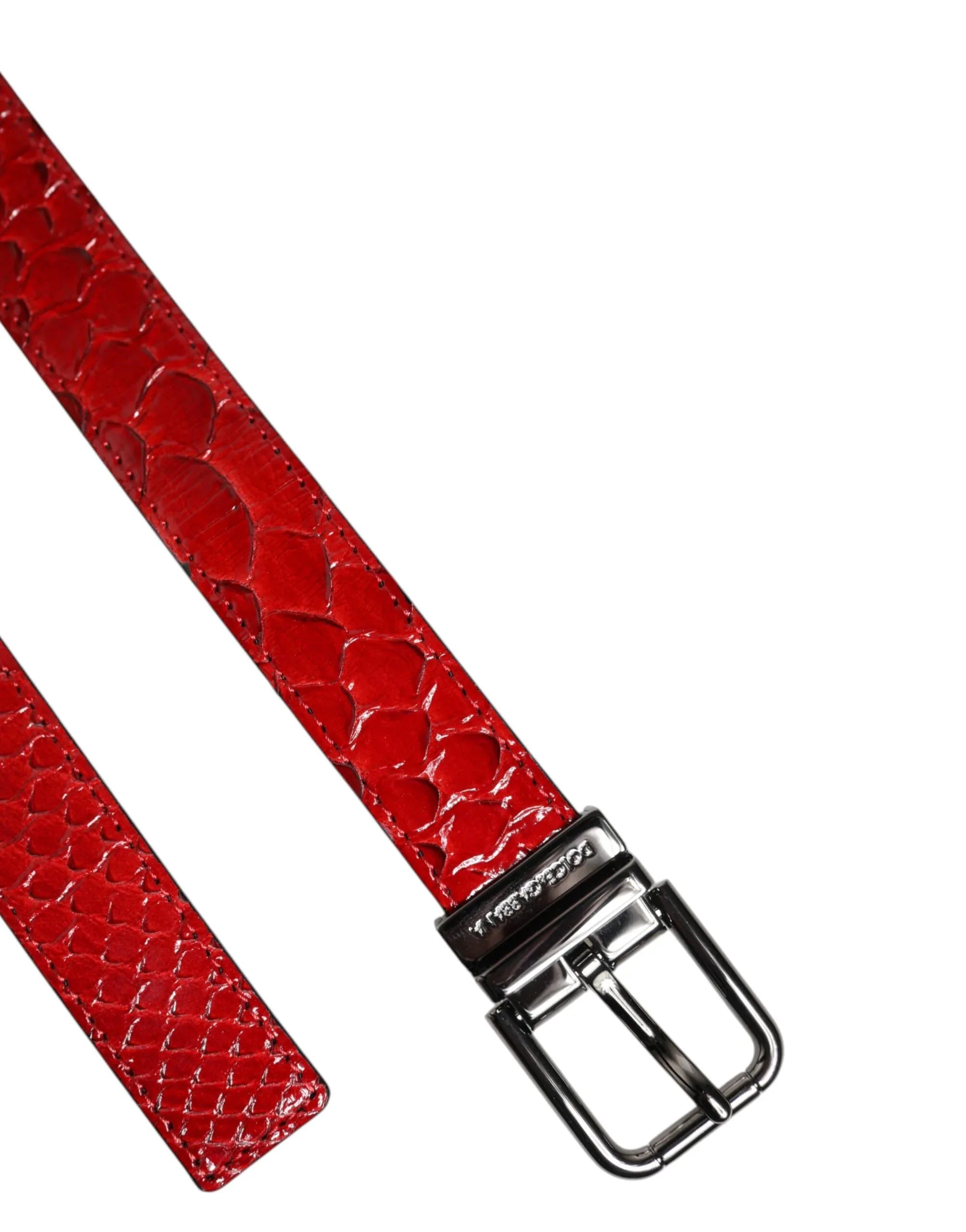 Dolce & Gabbana Red Exotic Leather Brass Metal Buckle Belt - Zeiniez