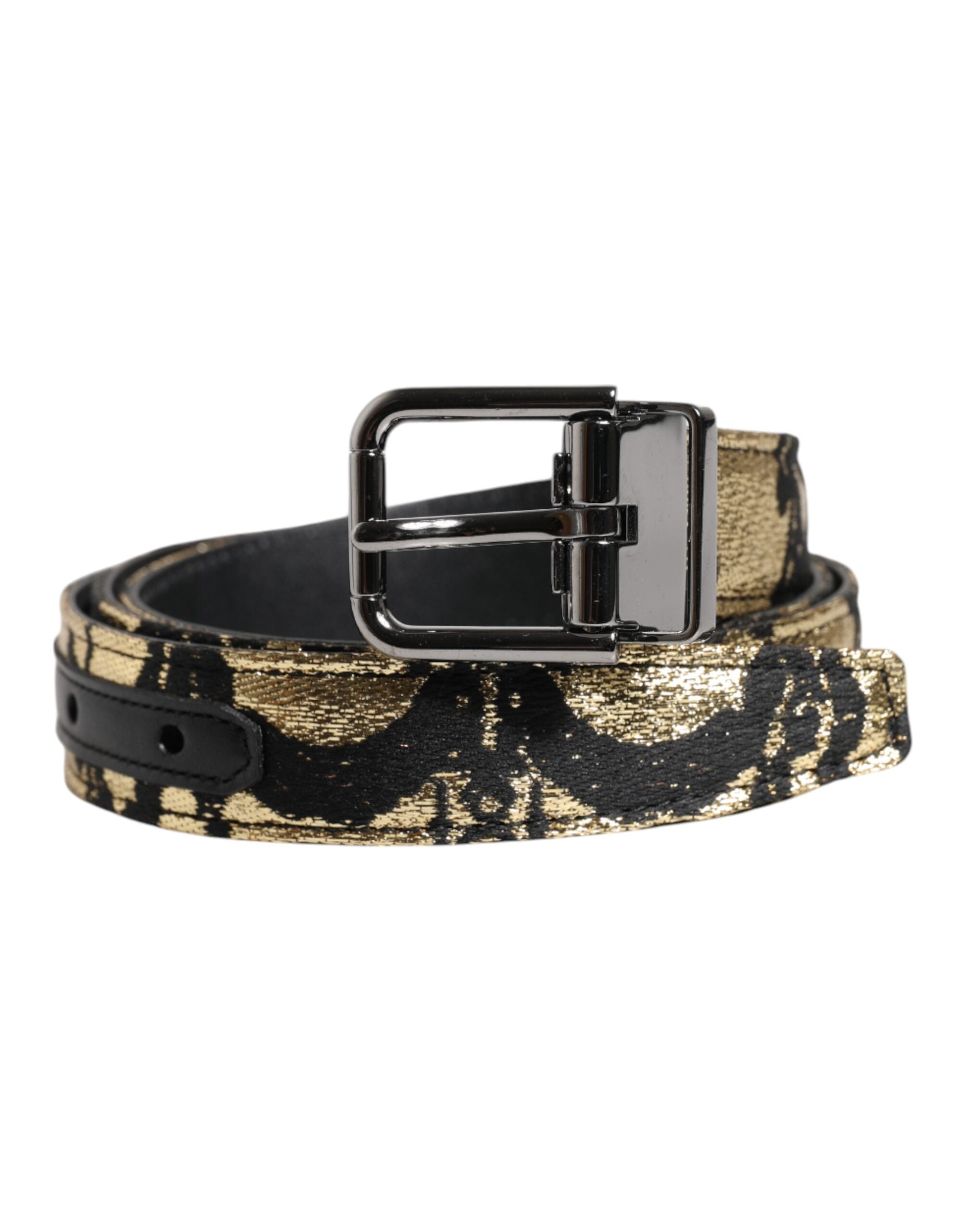 Dolce & Gabbana Multicolor Jacquard Leather Metal Buckle Belt - Zeiniez