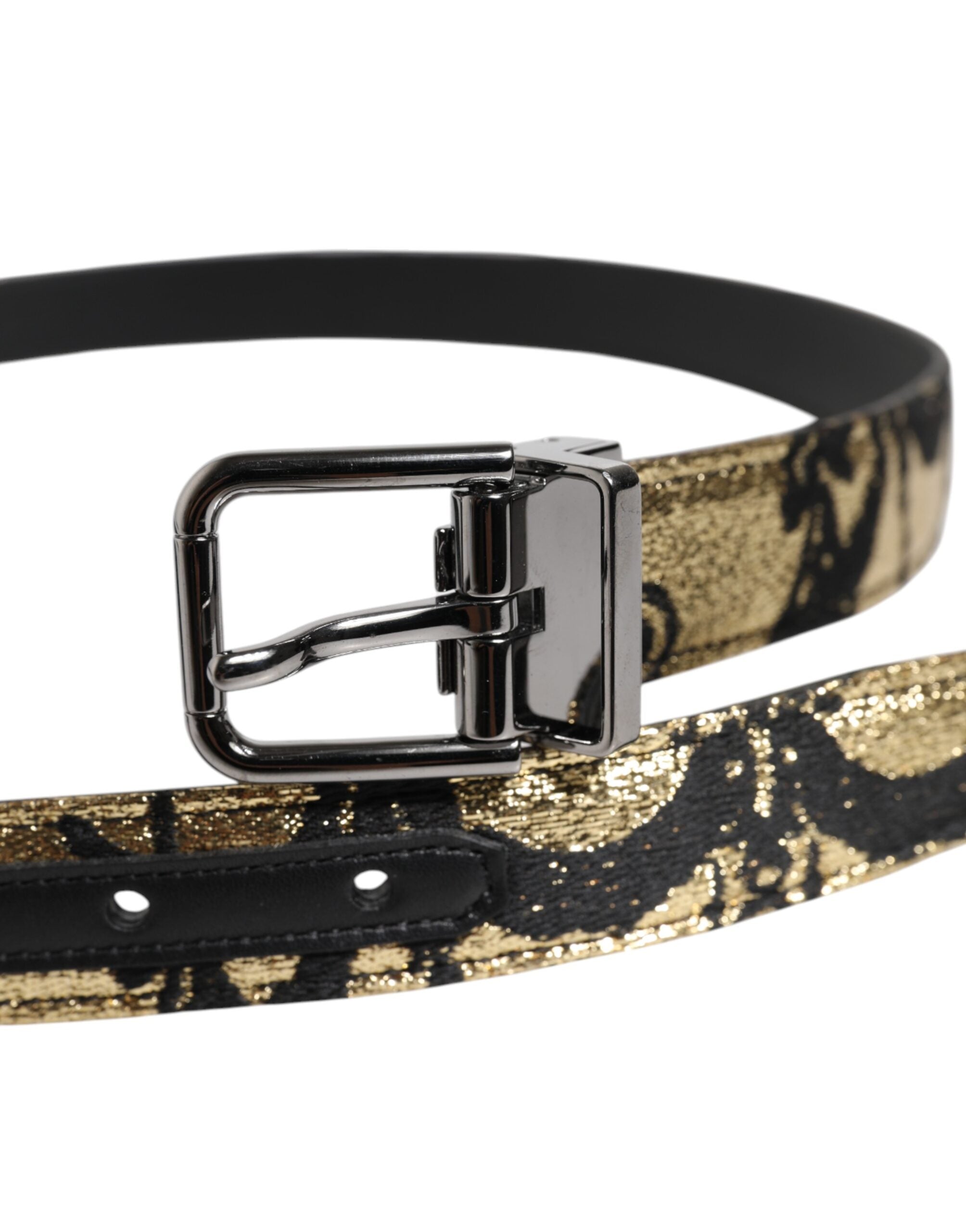 Dolce & Gabbana Multicolor Jacquard Leather Metal Buckle Belt - Zeiniez