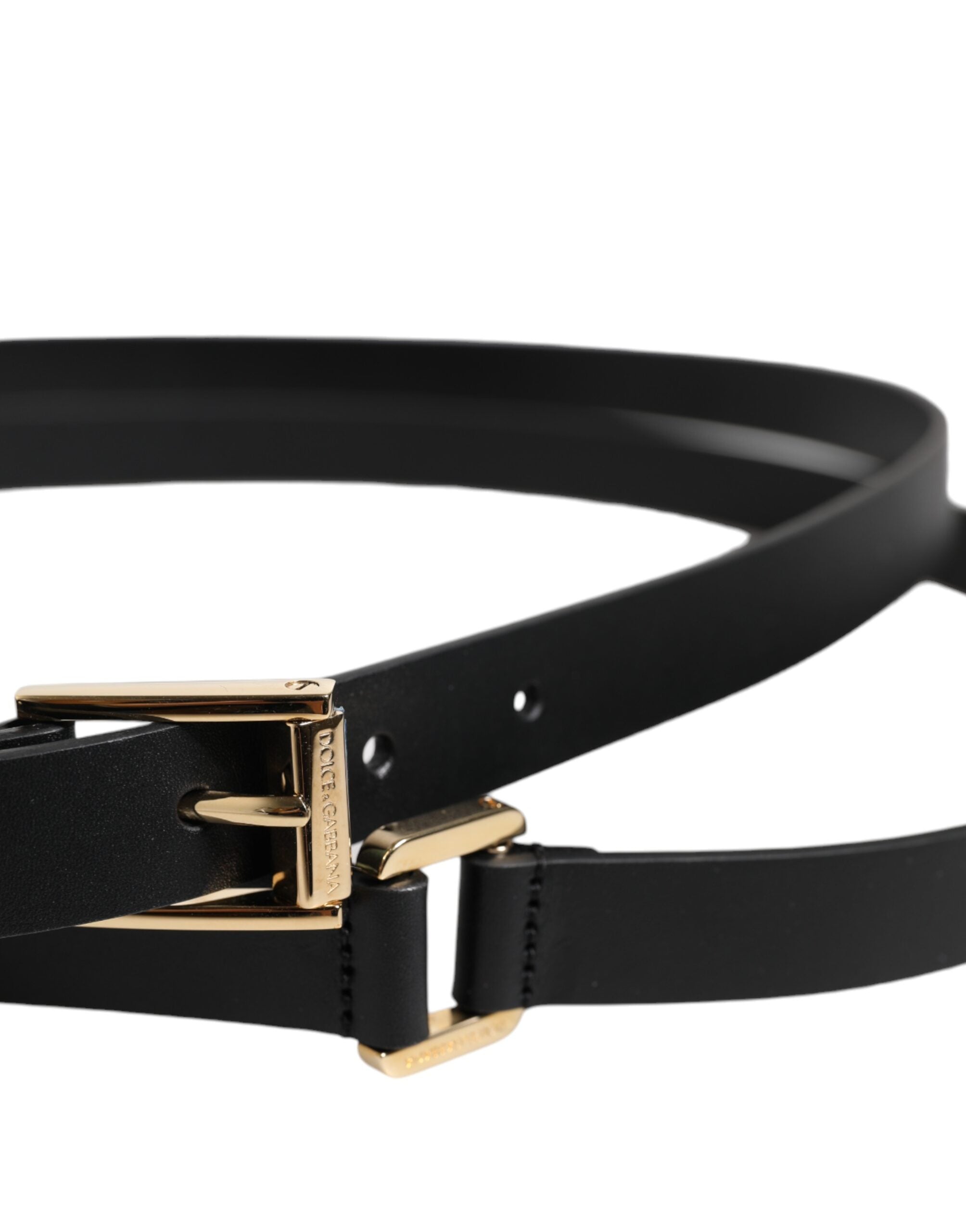 Dolce & Gabbana Black Classic Gold Metal Logo Buckle Belt - Zeiniez