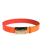 Dolce & Gabbana Orange Gold Tone Metal Logo Buckle Belt - Zeiniez