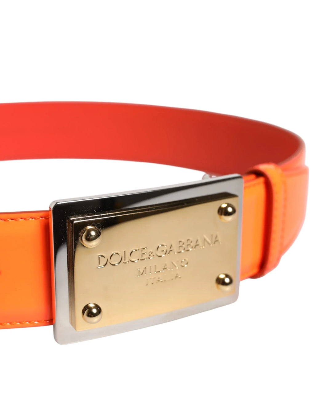 Dolce & Gabbana Orange Gold Tone Metal Logo Buckle Belt - Zeiniez