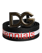 Dolce & Gabbana Black Cotton Logo Print DG Buckle Belt - Zeiniez