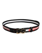 Dolce & Gabbana Black Cotton Logo Print DG Buckle Belt - Zeiniez