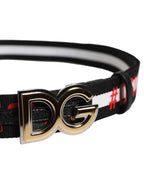 Dolce & Gabbana Black Cotton Logo Print DG Buckle Belt - Zeiniez