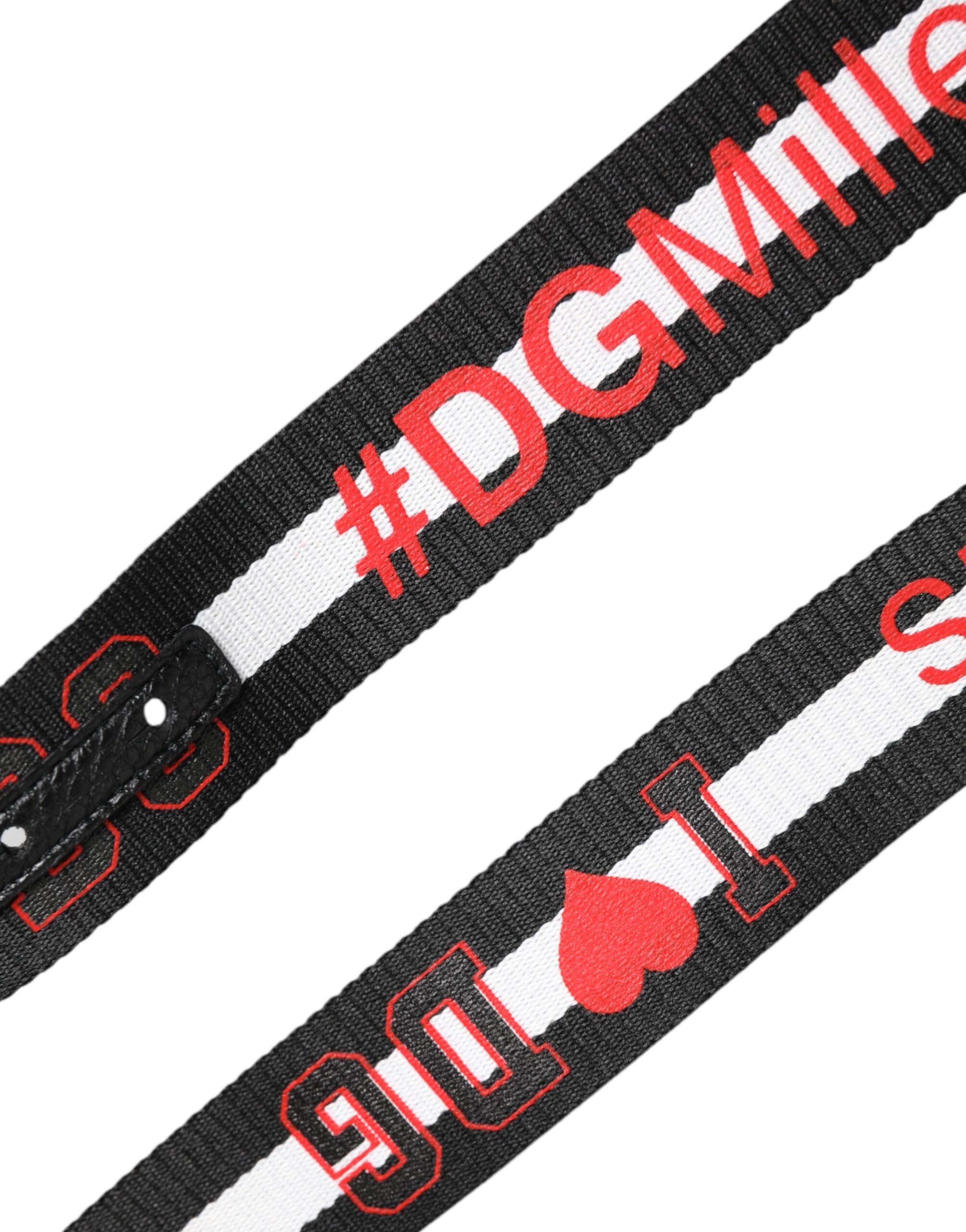 Dolce & Gabbana Black Cotton Logo Print DG Buckle Belt - Zeiniez
