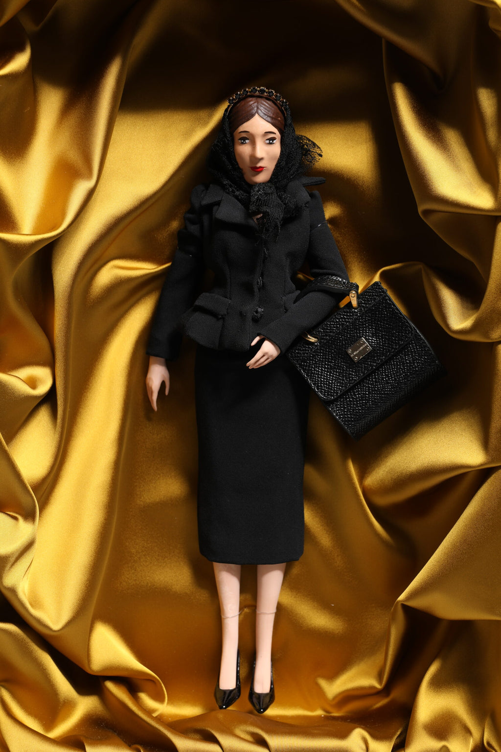 Dolce & Gabbana Black Dress Ceramic Porcelain Fashion Leather Sicily Dolls