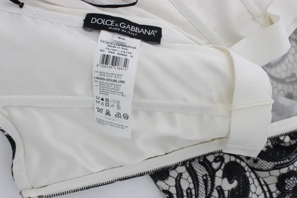 Dolce & Gabbana White Floral Lace Silk Corset Maxi Dress - Zeiniez