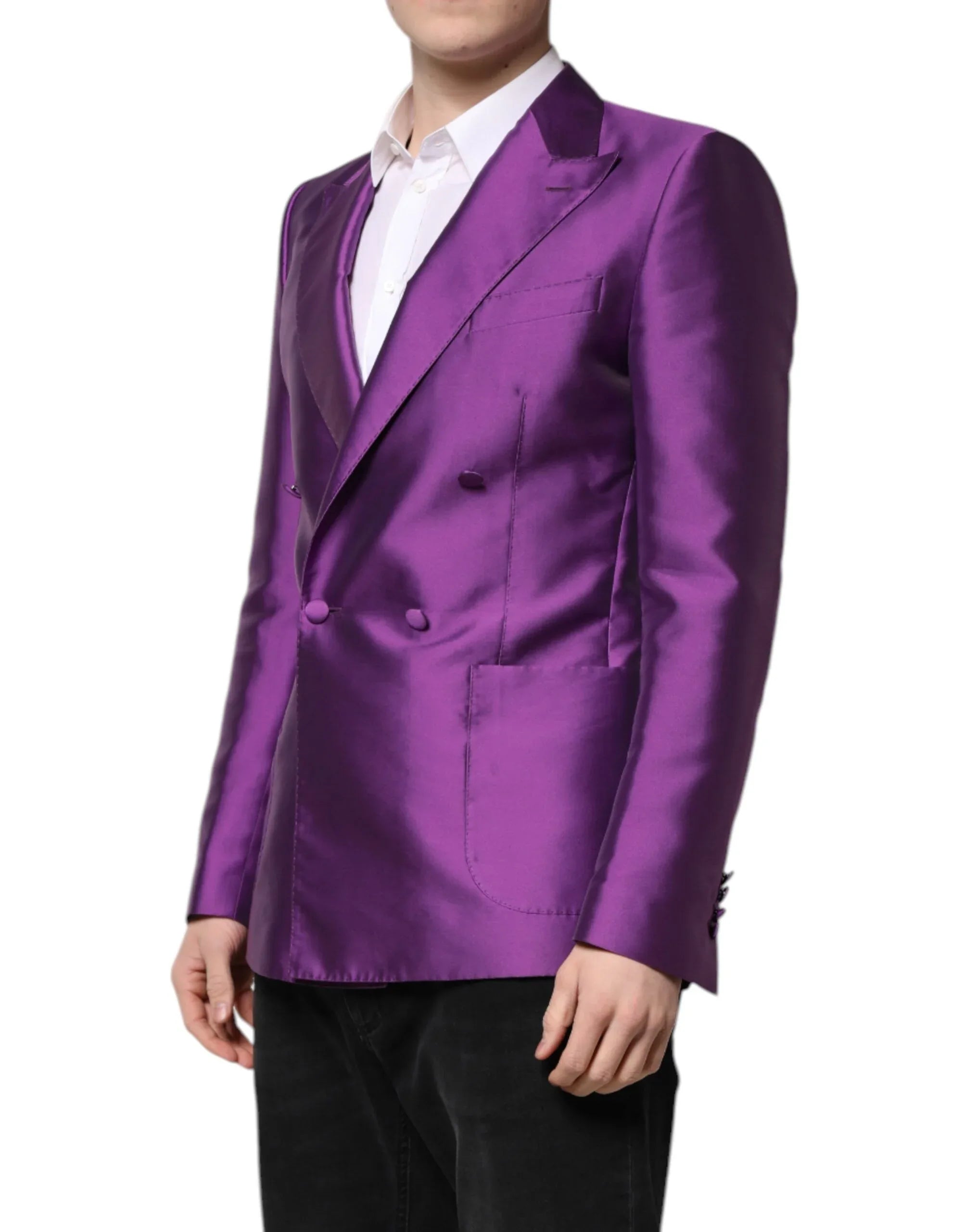 Dolce & Gabbana Purple Double Breasted Men Suit Coat Blazer - Zeiniez