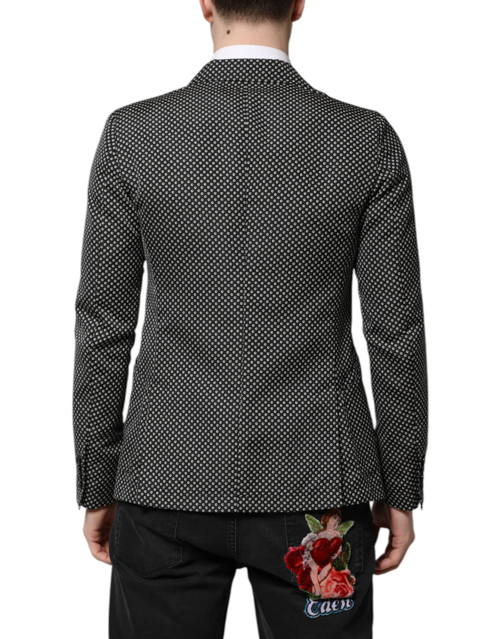 Dolce & Gabbana Black White Patterned Men Suit Coat Blazer - Zeiniez