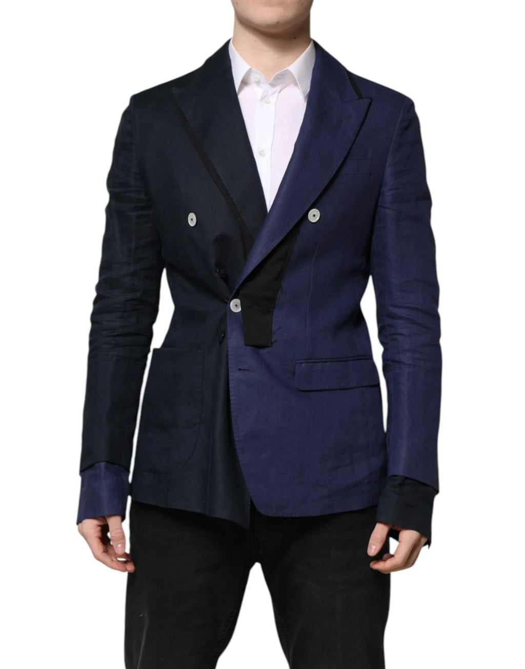 Dolce & Gabbana Navy Blue Double Breasted Suit Coat Blazer - Zeiniez