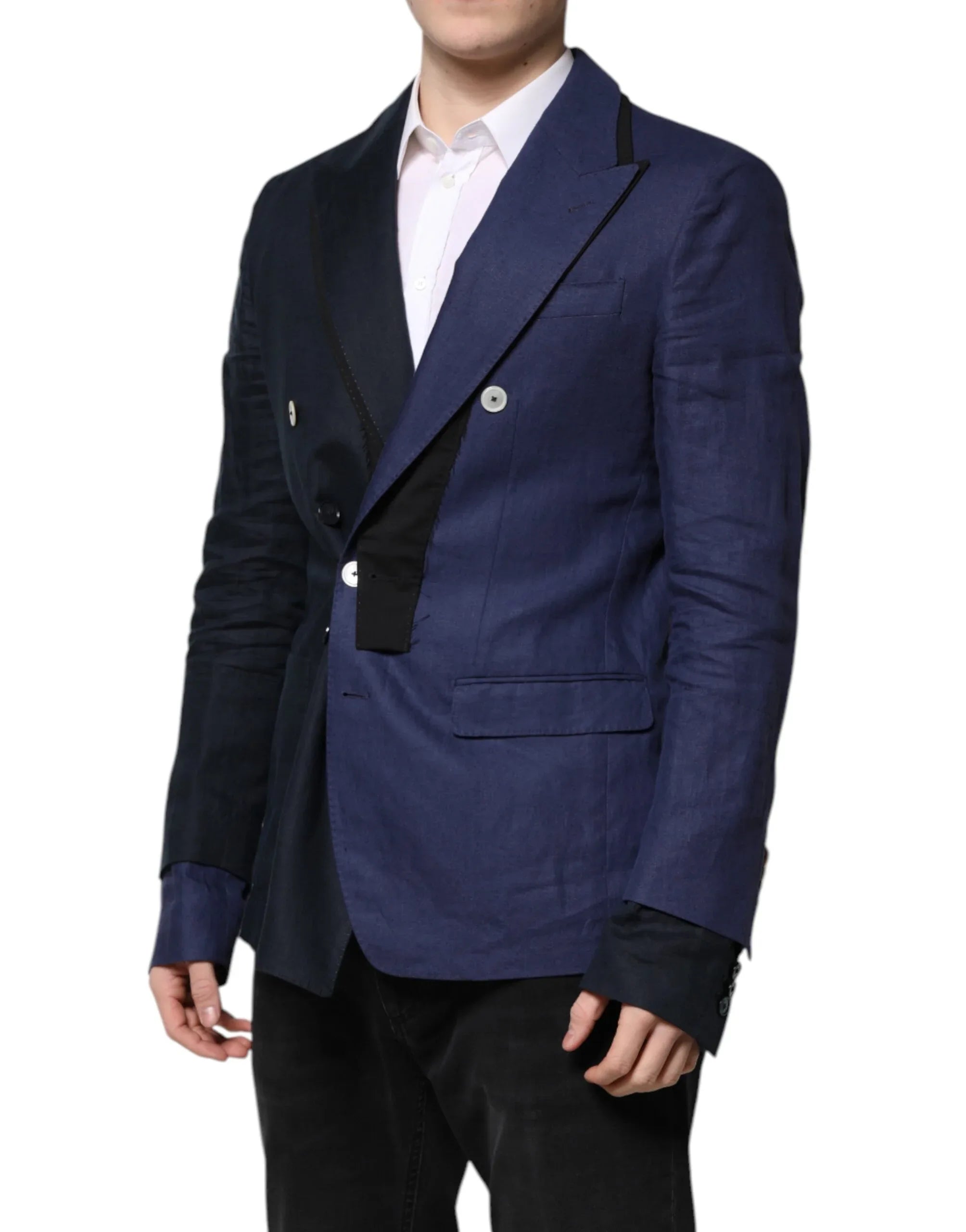 Dolce & Gabbana Navy Blue Double Breasted Suit Coat Blazer - Zeiniez