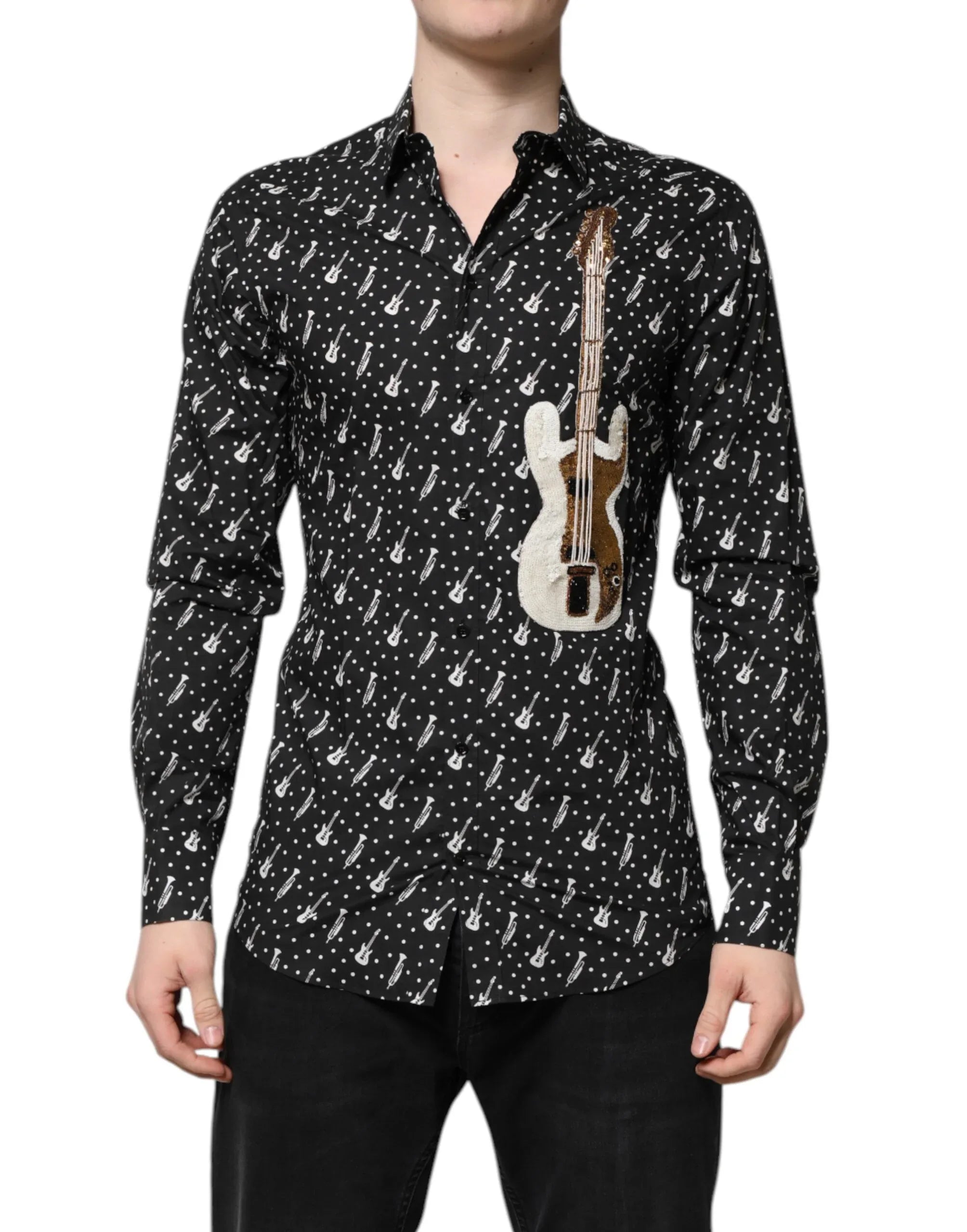 Dolce & Gabbana Black GOLD Instrument Embellished Shirt - Zeiniez