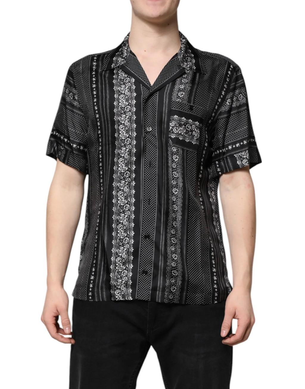 Dolce & Gabbana Black Silk Floral Print Short Sleeves Shirt - Zeiniez