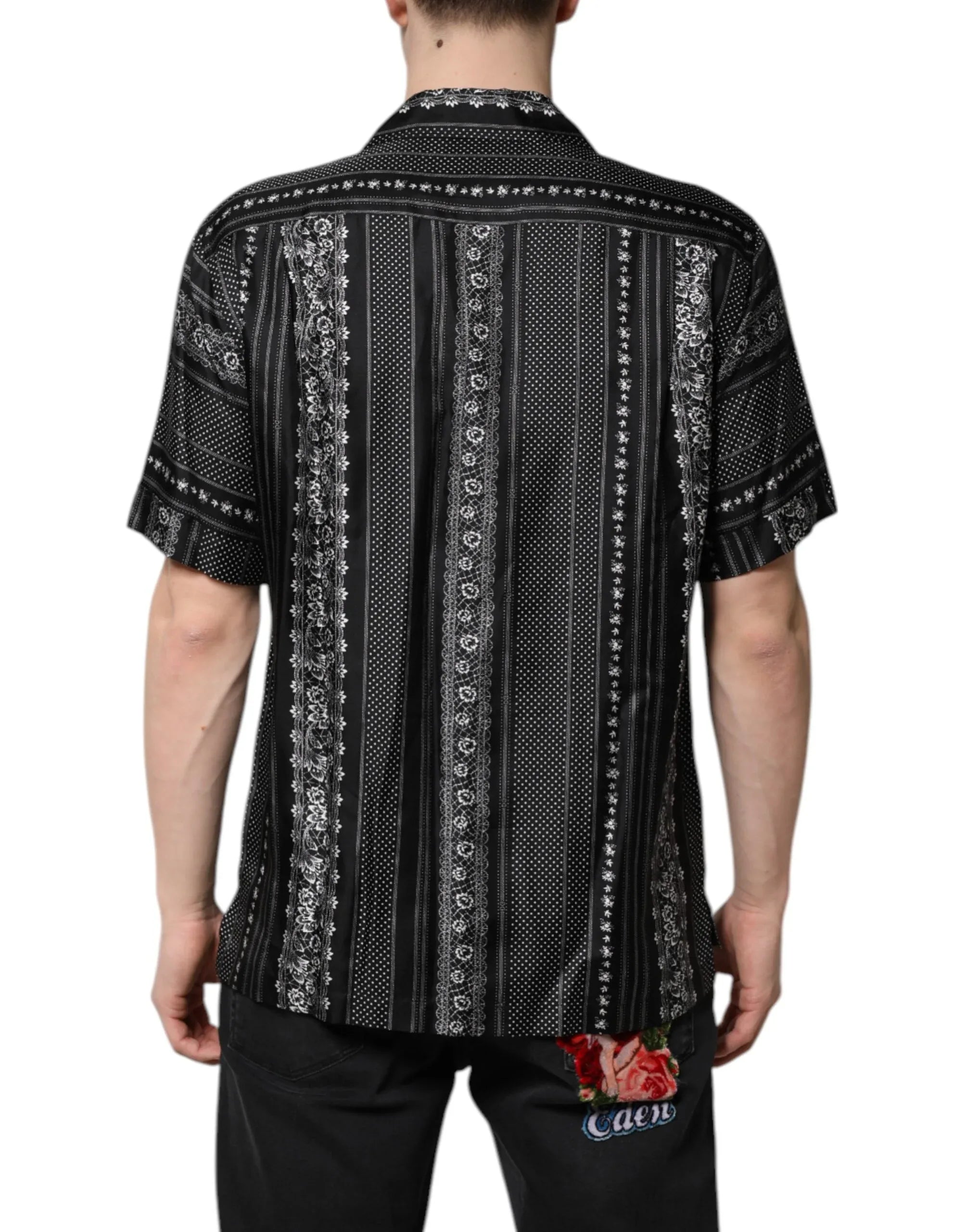Dolce & Gabbana Black Silk Floral Print Short Sleeves Shirt - Zeiniez