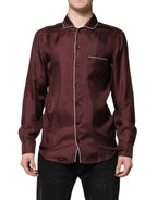 Dolce & Gabbana Burgundy Silk Dotted Long Sleeves Shirt - Zeiniez
