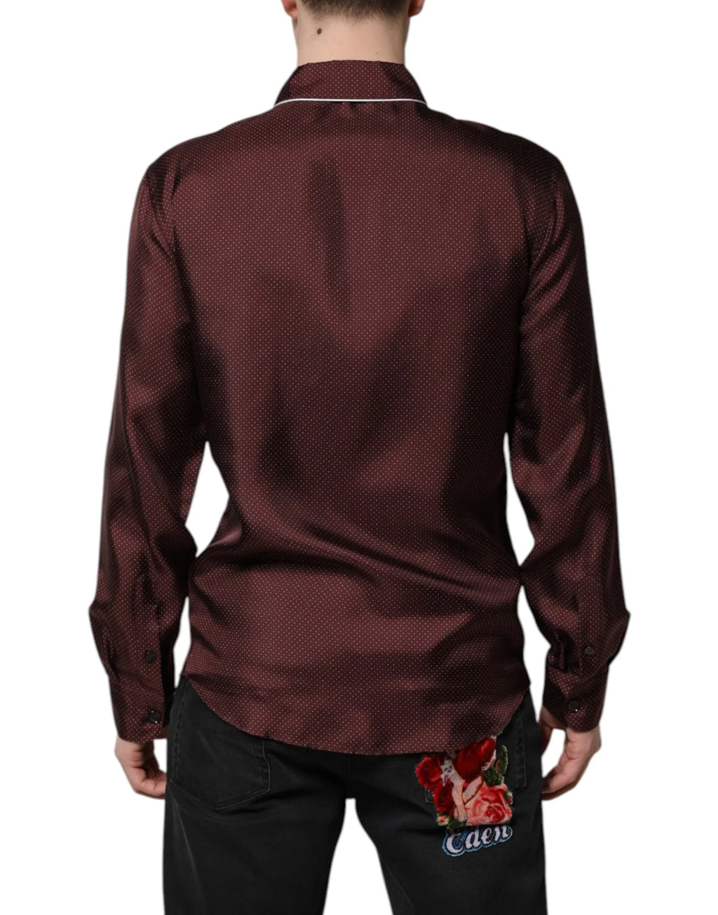 Dolce & Gabbana Burgundy Silk Dotted Long Sleeves Shirt - Zeiniez