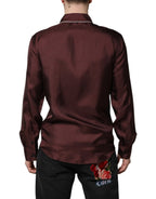 Dolce & Gabbana Burgundy Silk Dotted Long Sleeves Shirt - Zeiniez