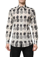 Dolce & Gabbana White Pineapple Print Long Sleeve GOLD Shirt - Zeiniez