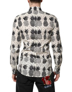 Dolce & Gabbana White Pineapple Print Long Sleeve GOLD Shirt - Zeiniez